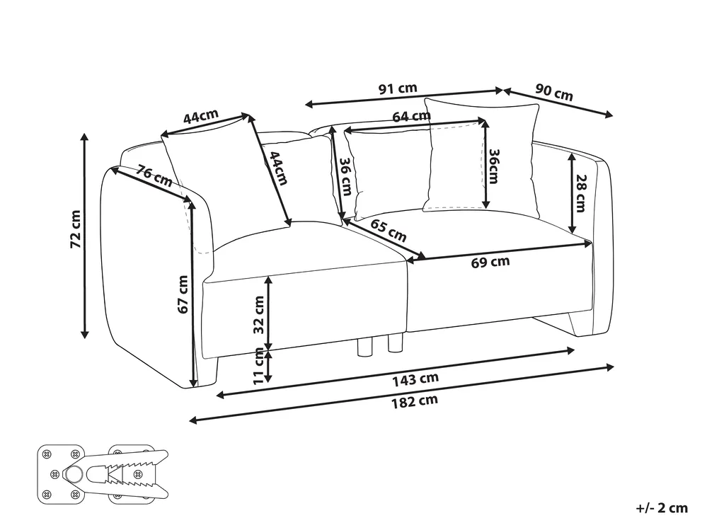 Sofa 3 Seater EKENES Boucle Beige_1074506