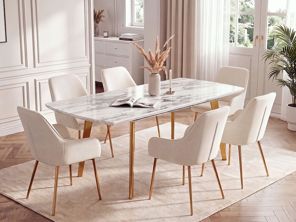 Extending Dining Table MOSBY Marble/ Gold 160/200 cm 90 cm