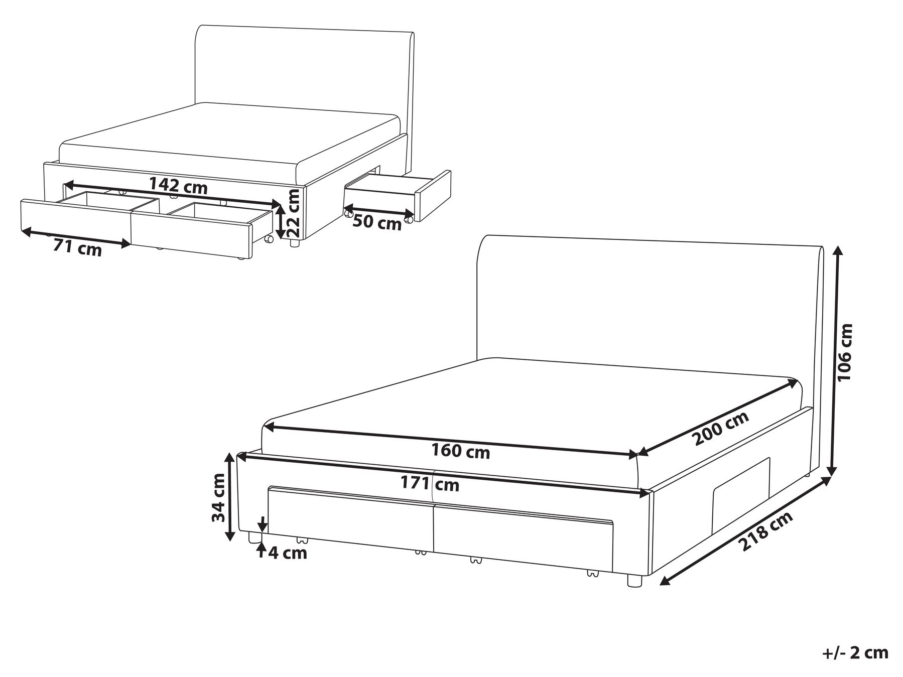 Bed with Storage Drawers SOUTRIN Fabric Beige 160 x 200 cm (EU King Size)_993434