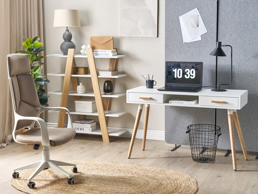 Dressing Table 2 Drawer Home Office Desk with Shelf 120 x 45 cm White FRISCO Beliani