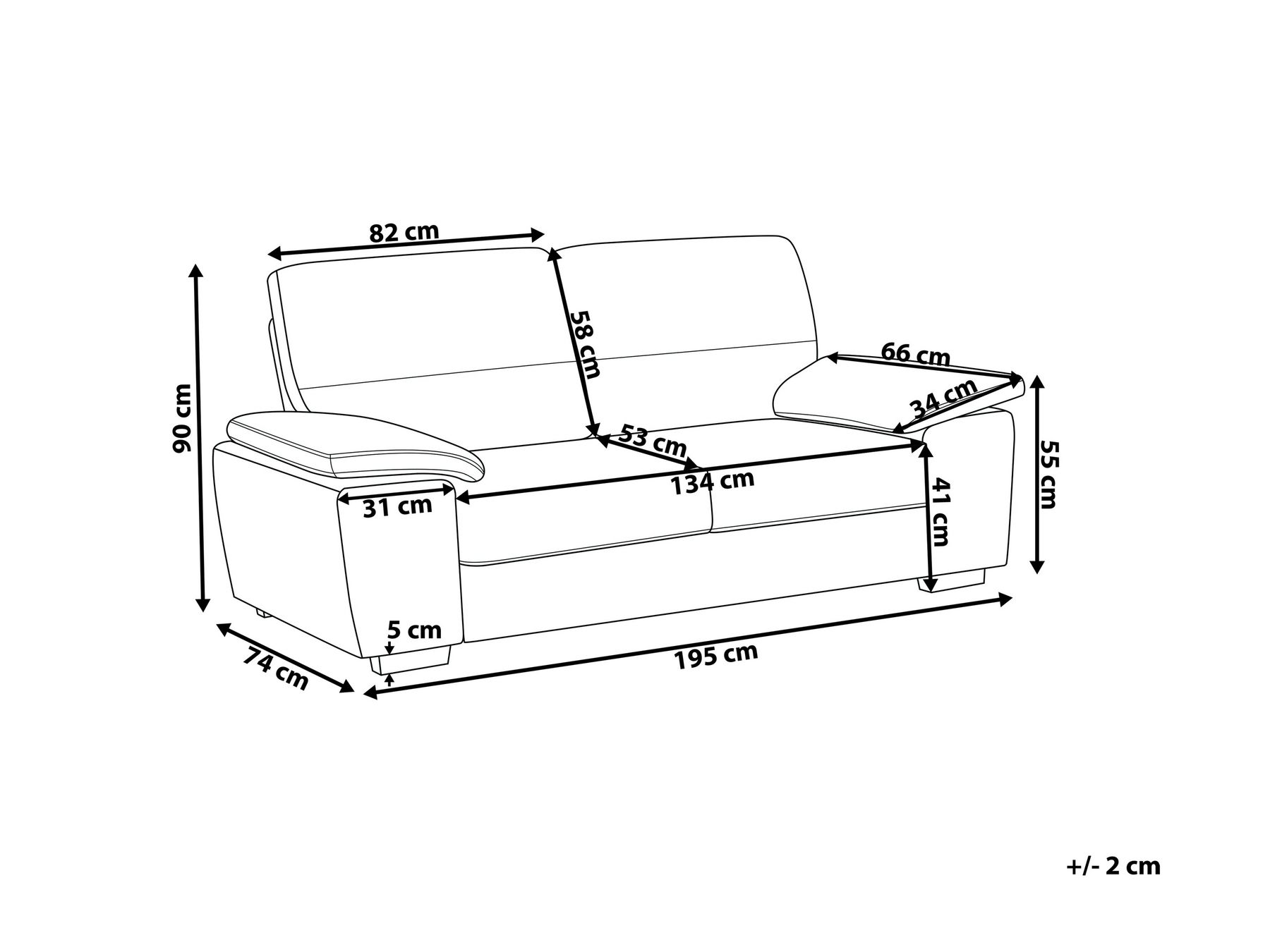 Sofa 3 Seater VOGAR Fabric Light Beige_901159