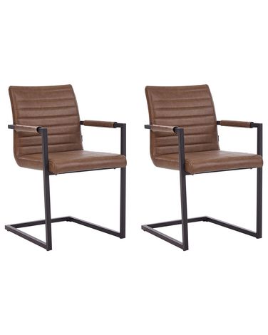 Set of 2 Faux Leather Dining Chairs Brown BUFORD