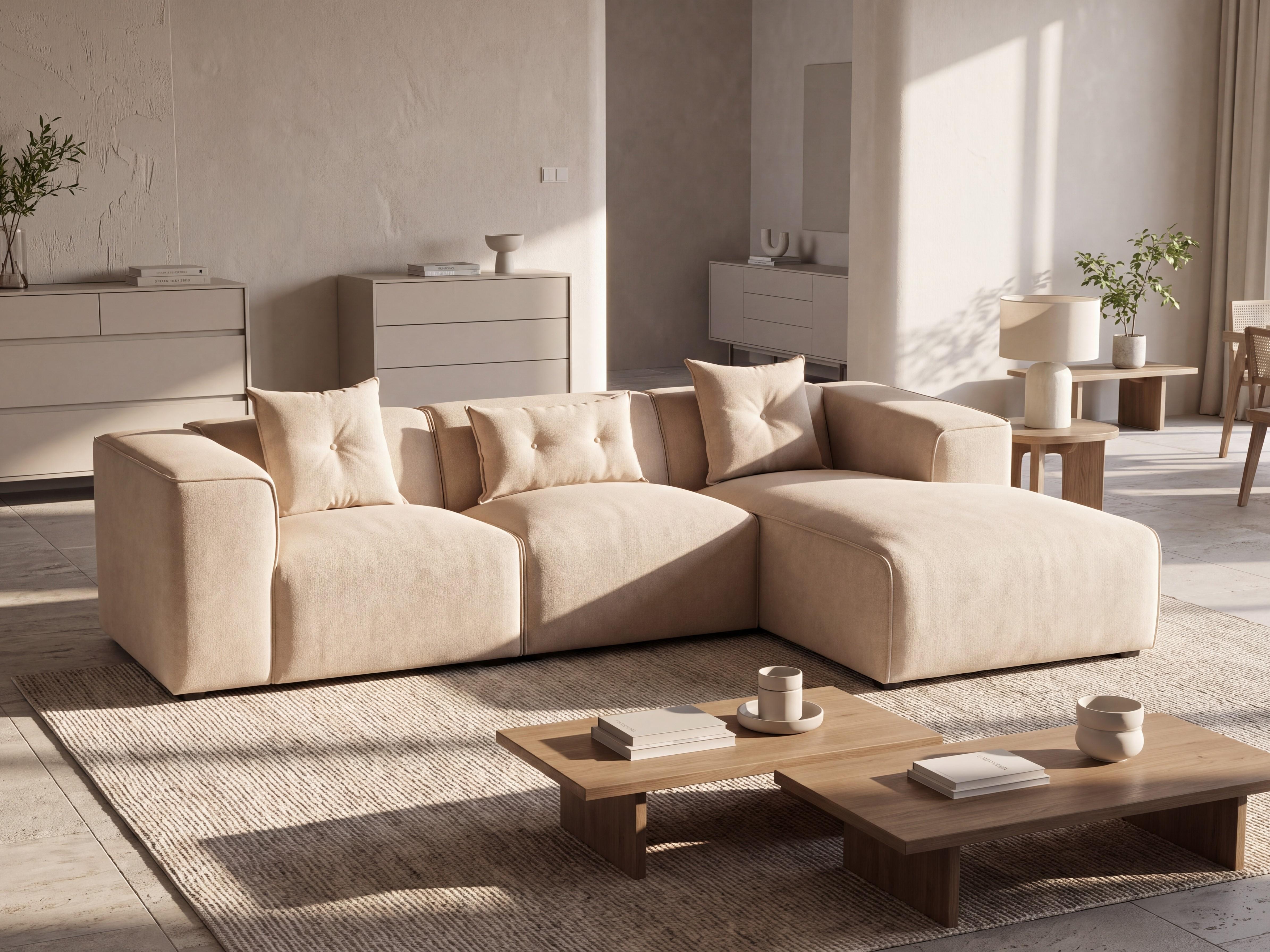 Corner Sofa DOLVA Corduroy Beige Left Hand