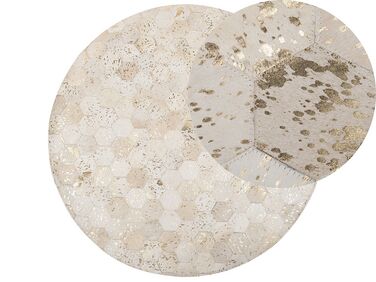Dywan patchwork okrągły skórzany ⌀ 140 cm beżowy ZEYTIN