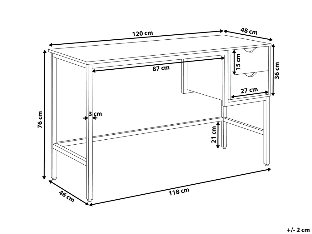 2 Drawer Home Office Desk 120 x 48 cm Light Wood GRANT Beliani