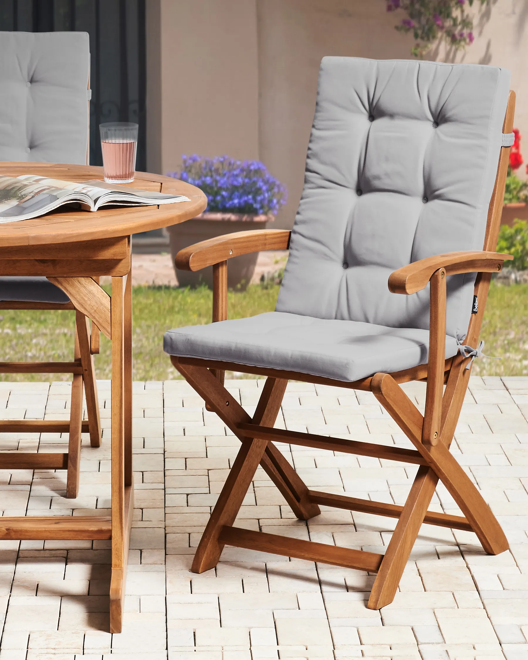 Set of 2 Garden Chairs with Cushions MAUI PREMIUM Acacia Wood Light Grey_991048