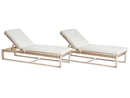Set of 2 Sun Loungers with Cushions AZZANELLO Acacia Wood Off-White_956880