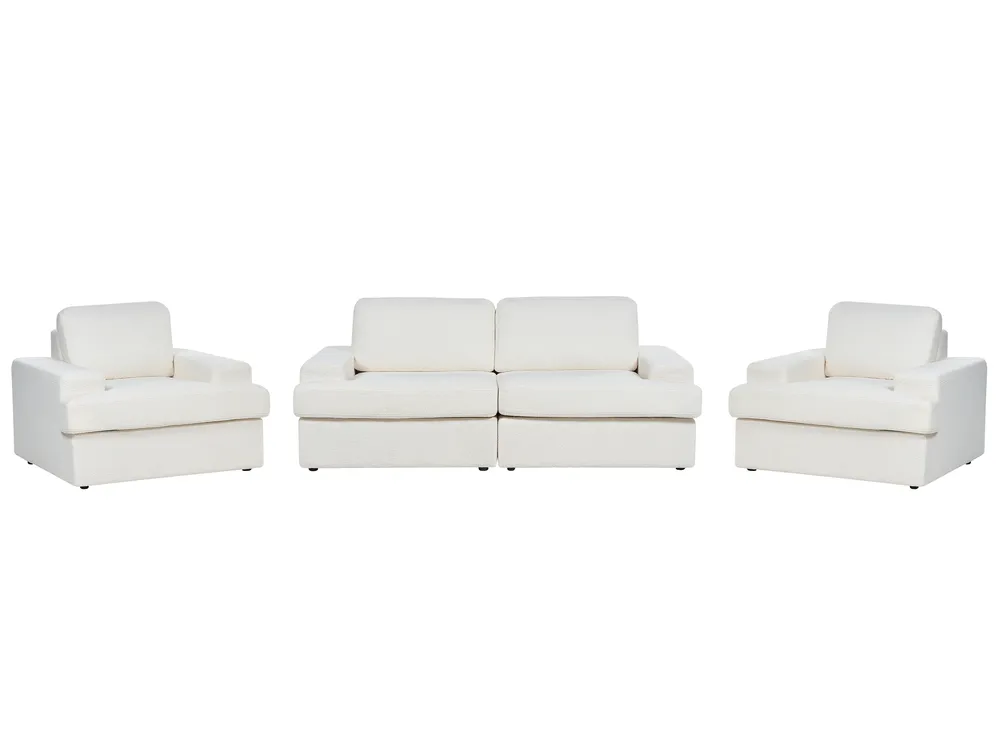 Set da salotto 5 posti ALLA Bouclé Bianco sporco_894056