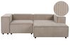 Left Hand 2 Seater Modular Jumbo Cord Corner Sofa Light Brown APRICA_909943