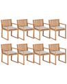 Set of 8 Certified Acacia Wood Garden Dining Chairs with Taupe Cushions SASSARI II_923852