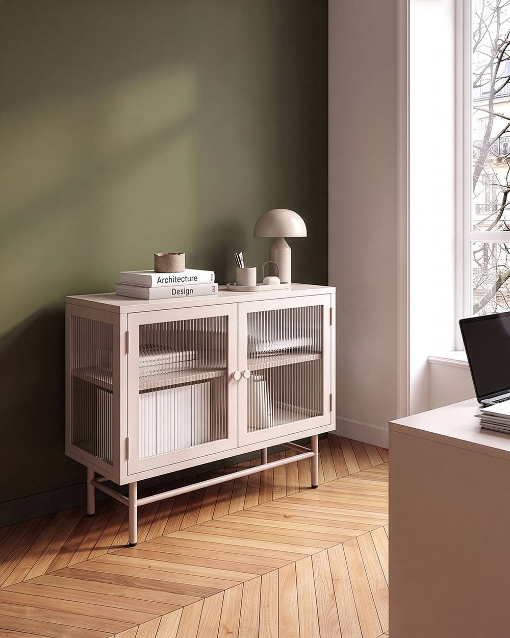 Aparador vitrina DEVON 77 cm Metal Beige