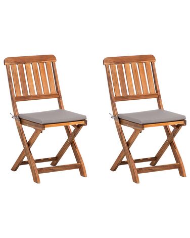 Set of 2 Acacia Garden Folding Chairs Dark Wood CENTO