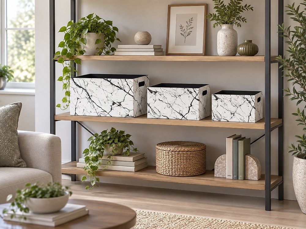 Conjunto de 3 cajas LARSA Piel sintética Blanco
