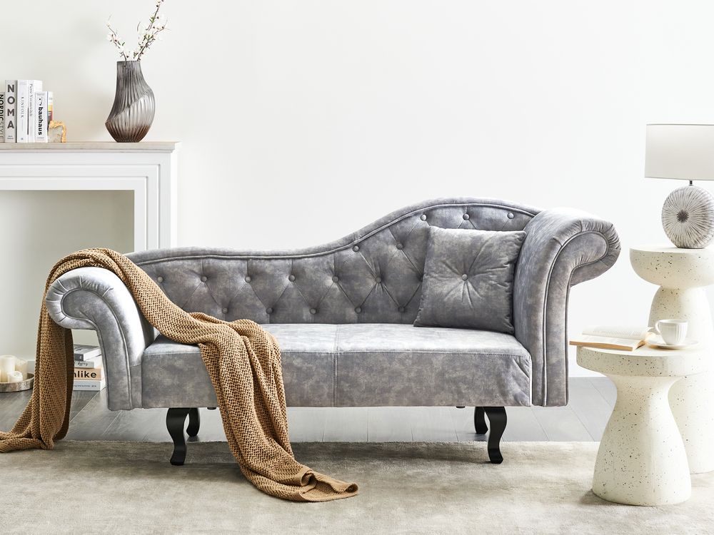 Right-Hand Chaise Longue LATTES II with Cushion Velvet Grey