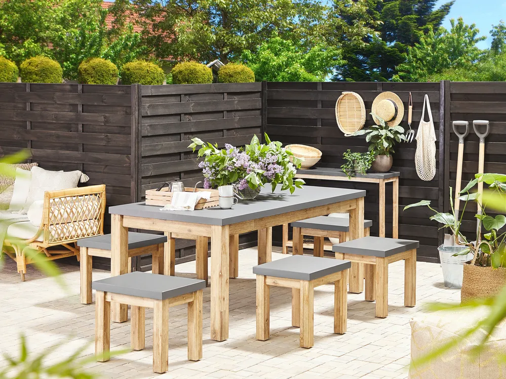 Garden Dining Set with Stools Seater OSTUNI Concrete Grey