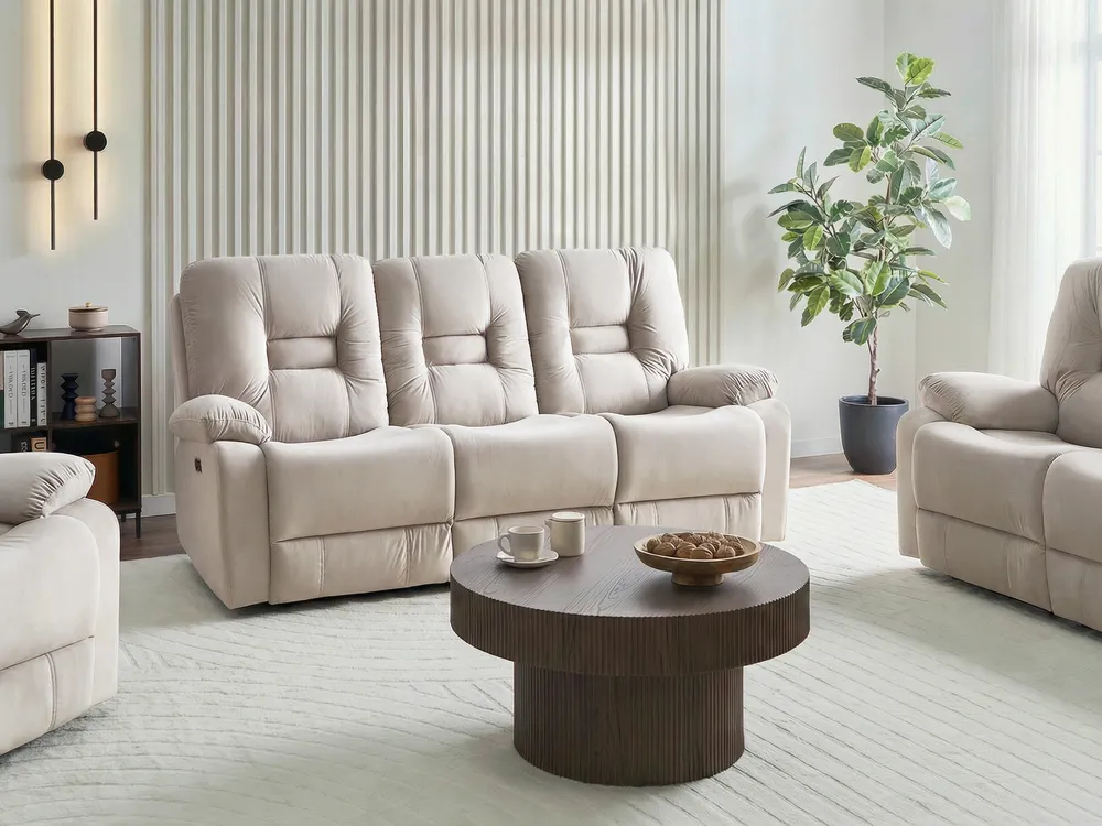 Electric Recliner Sofa 3 Seater BERGEN with USB Port Velvet Light Beige_1064799