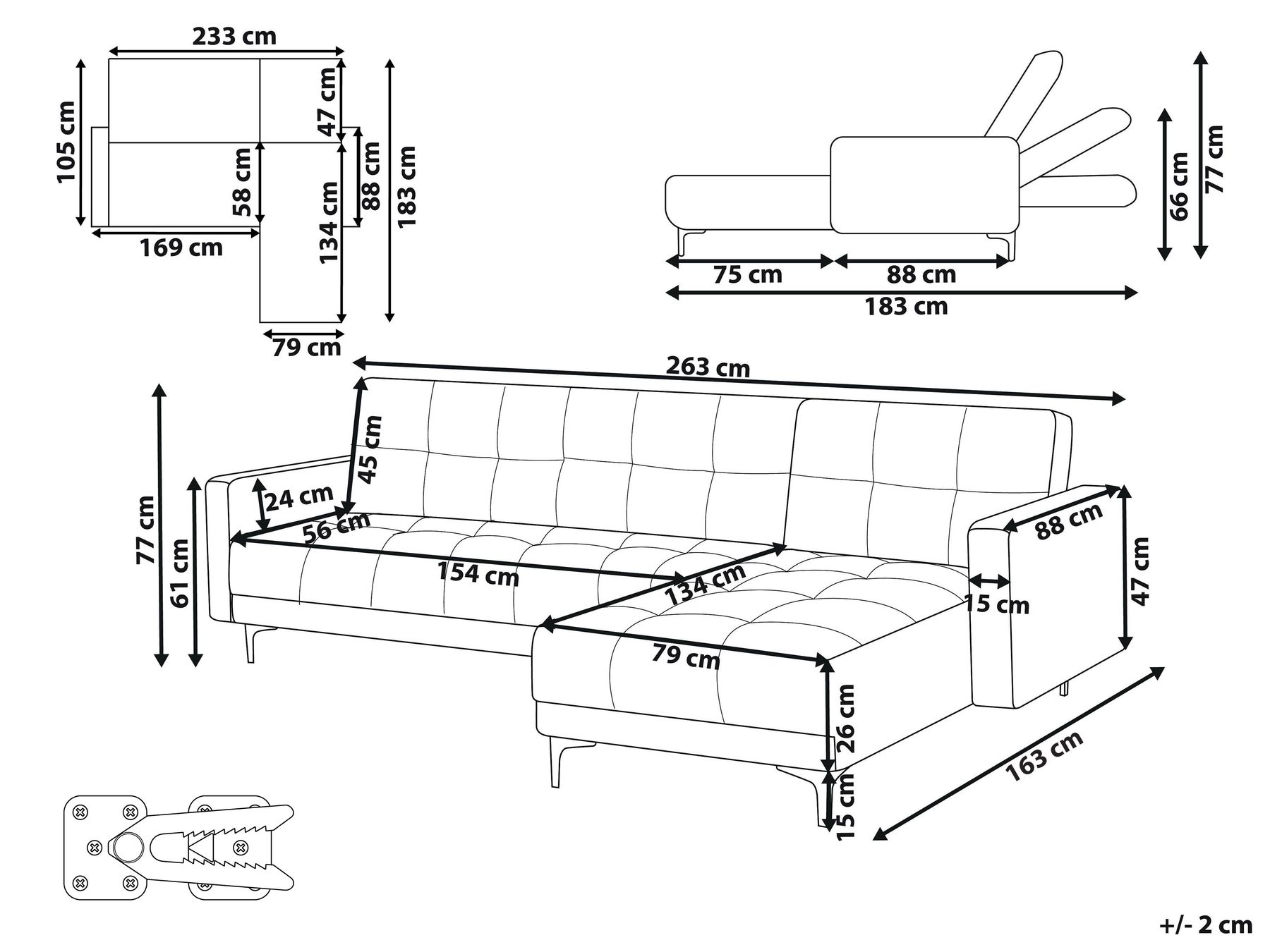 Left Hand Fabric Corner Sofa Bed Off-White ALNES_951373