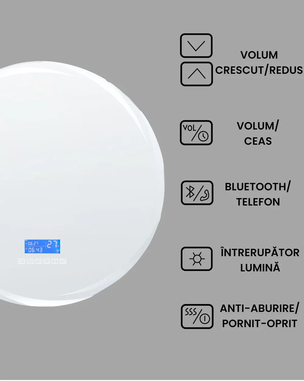 Oglindă LED pentru baie TANAY 60 cm 60 cm Cu difuzor Bluetooth integrat Argintiu_940468