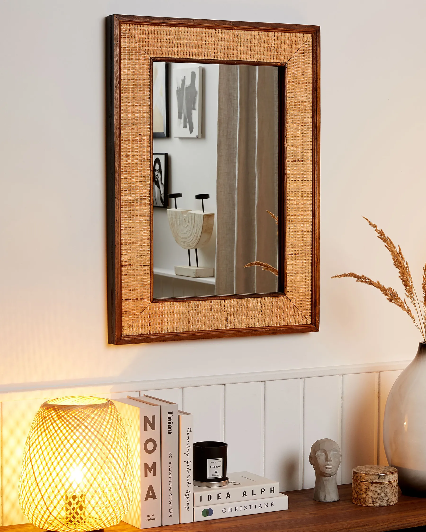 Wall Mirror IGUALA 54 cm 74 cm Bamboo Natural Ash Wood_796901
