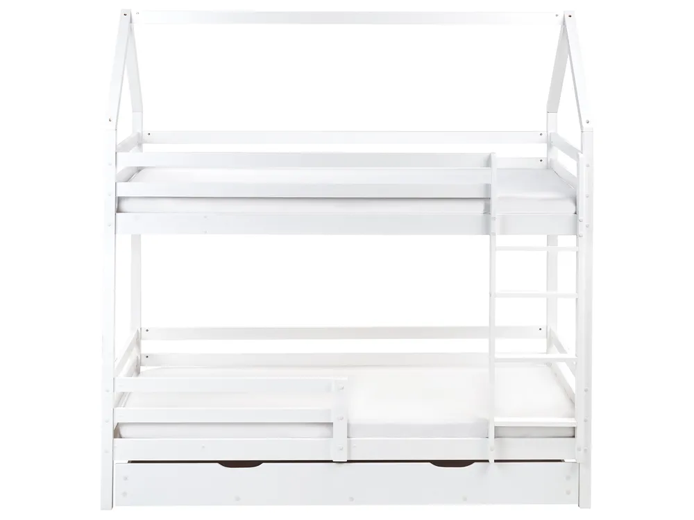 Bunk Bed with Drawers House Pine Wood GIRGOLS 90 x 200 cm (EU Single) with Storage White_1082531