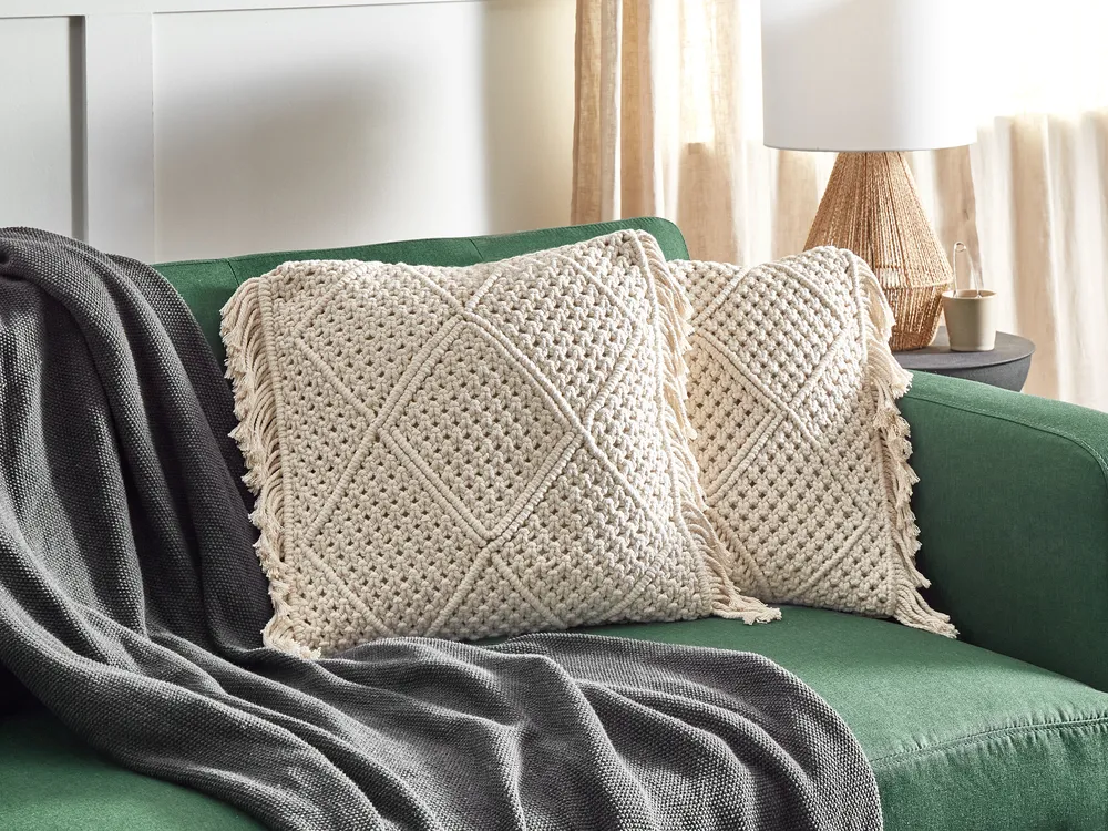 Set di 2 cuscini BESHAM 45 x 45 cm Cotone Beige chiaro Trama geometrica