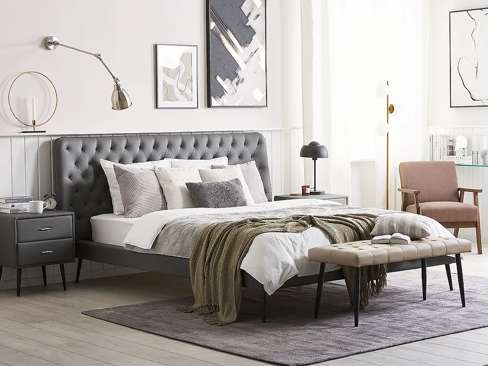 Bed Faux Leather ESSONNE 180 x 200 cm (EU Super King) Grey_1179476