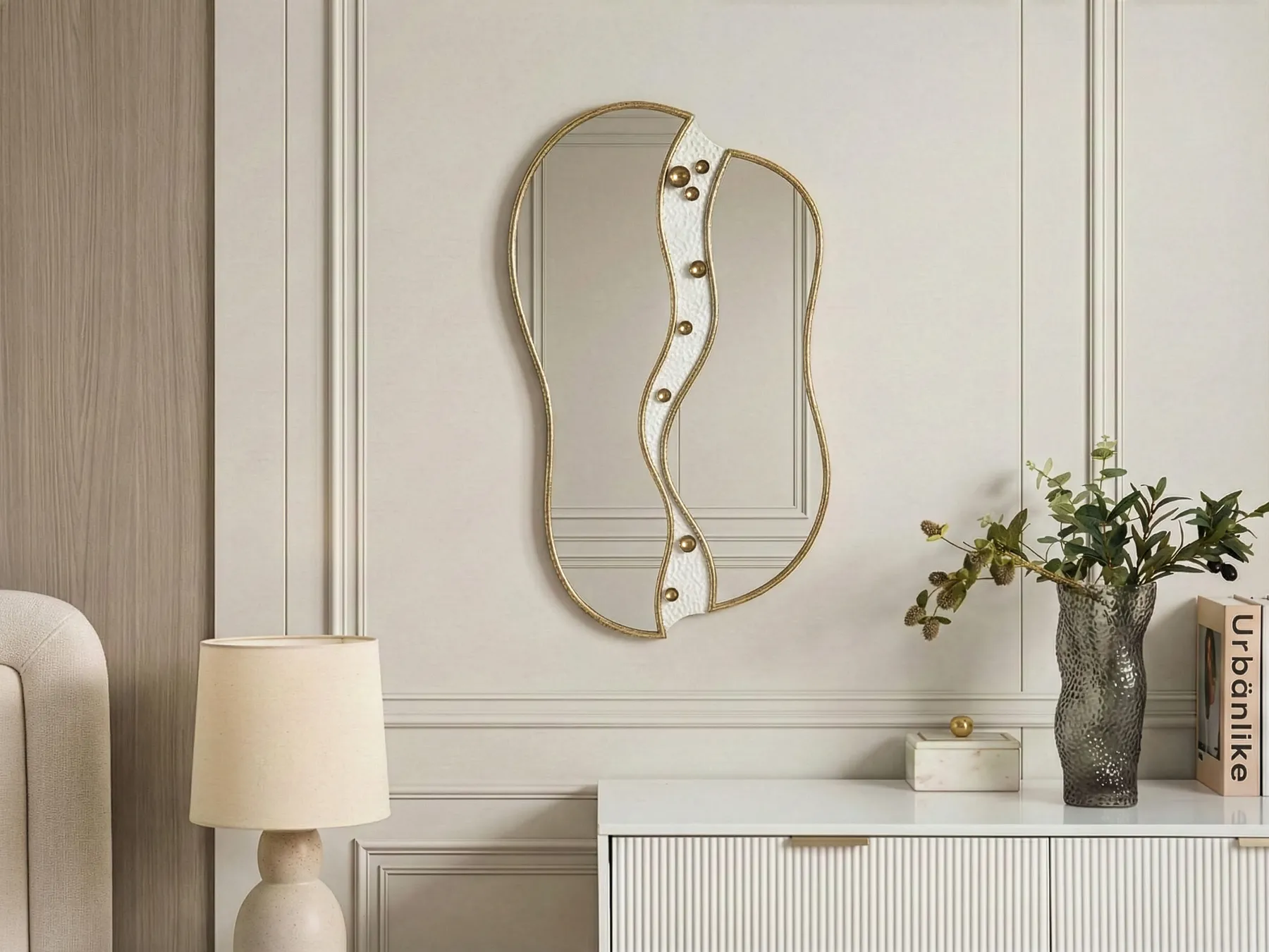 Lustro ścienne TAWLEY 45 cm 76 cm Metal Złoty_1044340