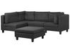 Canapé angle droit modulable 4 places en tissu noir avec pouf ottoman FEVIK_833711