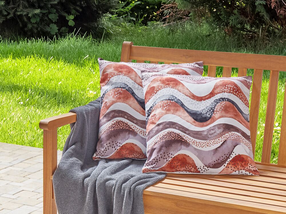 Set of 2 Outdoor Cushions Abstract Pattern 45 x 45 cm Brown SEBORGA Beliani