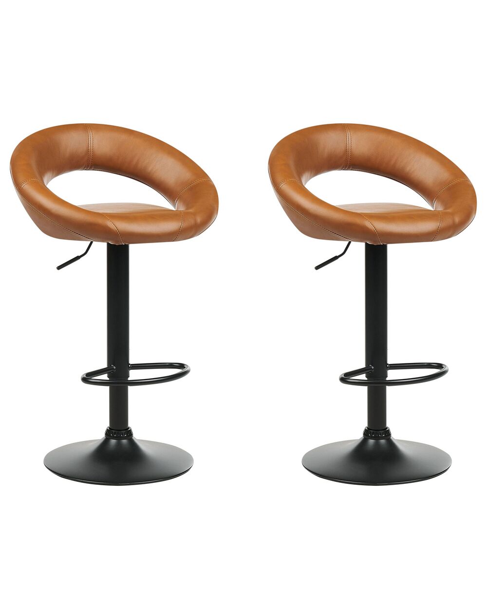 Set of 2 Bar Chairs PEORIA Swivel Faux Leather Golden Brown