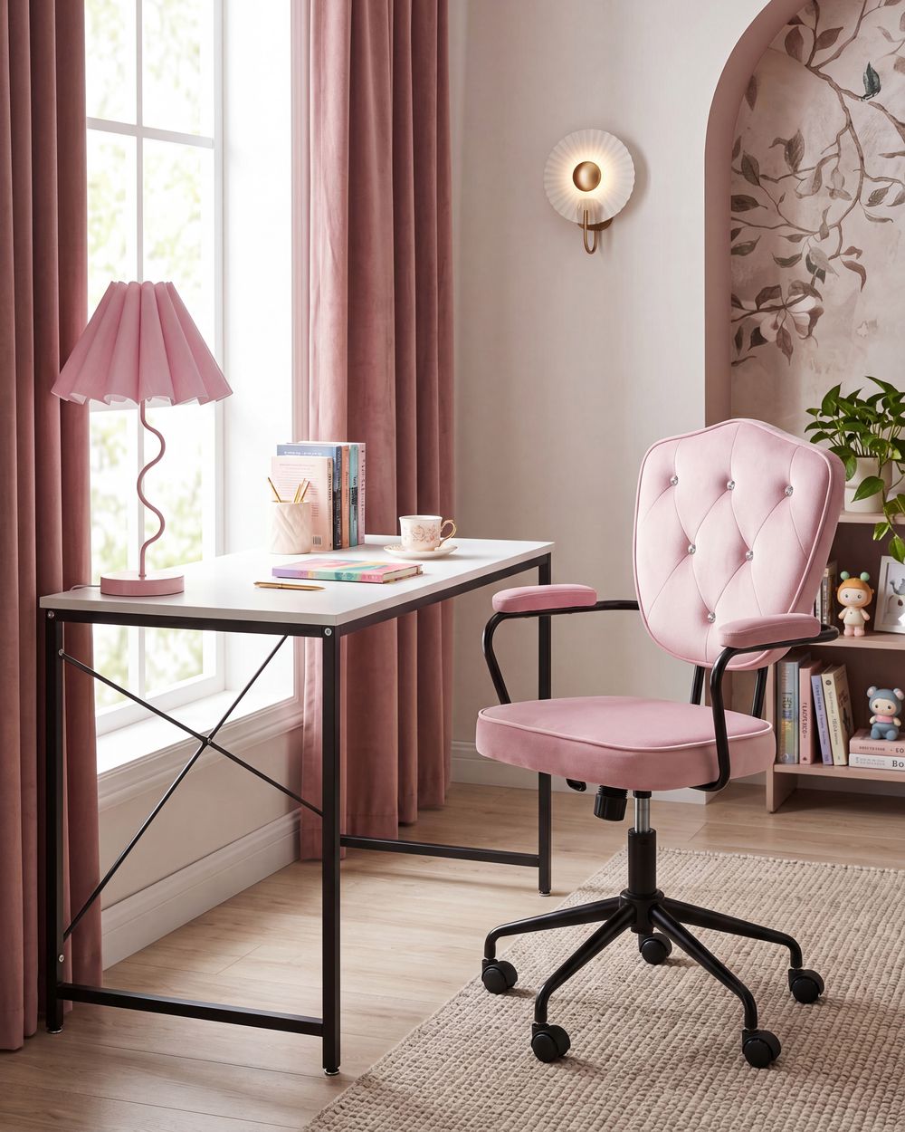 Desk Chair VELISSE Velvet Pastel Pink