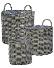Zestaw 3 koszy na kwiaty NIKITI 29/35/40 cm Technorattan Beżowoszary_826530