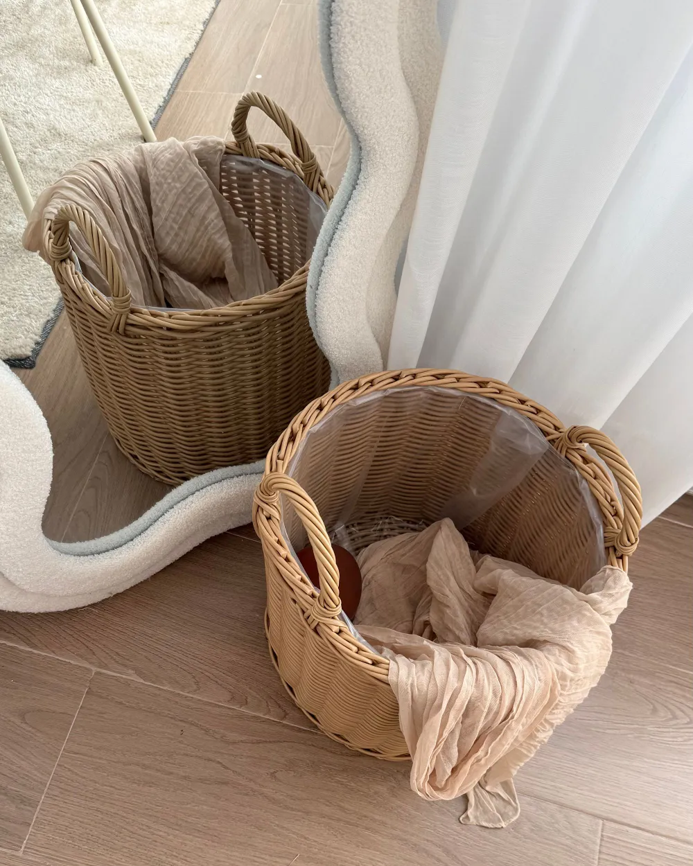 Blumenkorb 3er Set PENDULA 33/37/45 cm Polyrattan Naturfarben_1169313