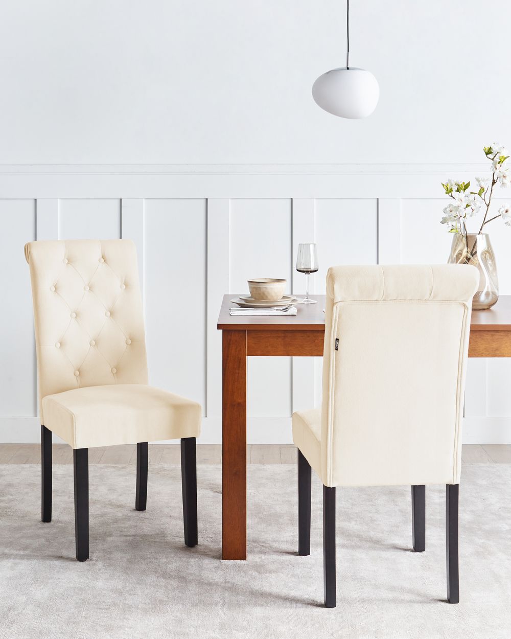 Esszimmerstuhl 2er Set VELVA Stoff Hellbeige