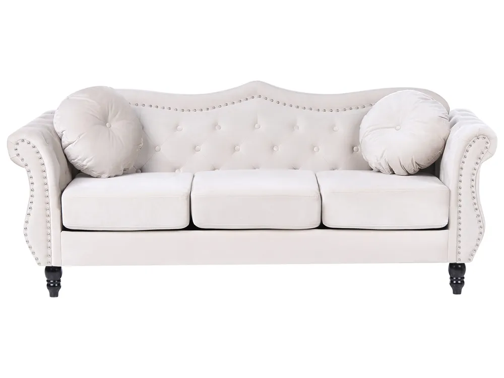 Sofa dla 3 osób SKIEN Welur Jasnobeżowy