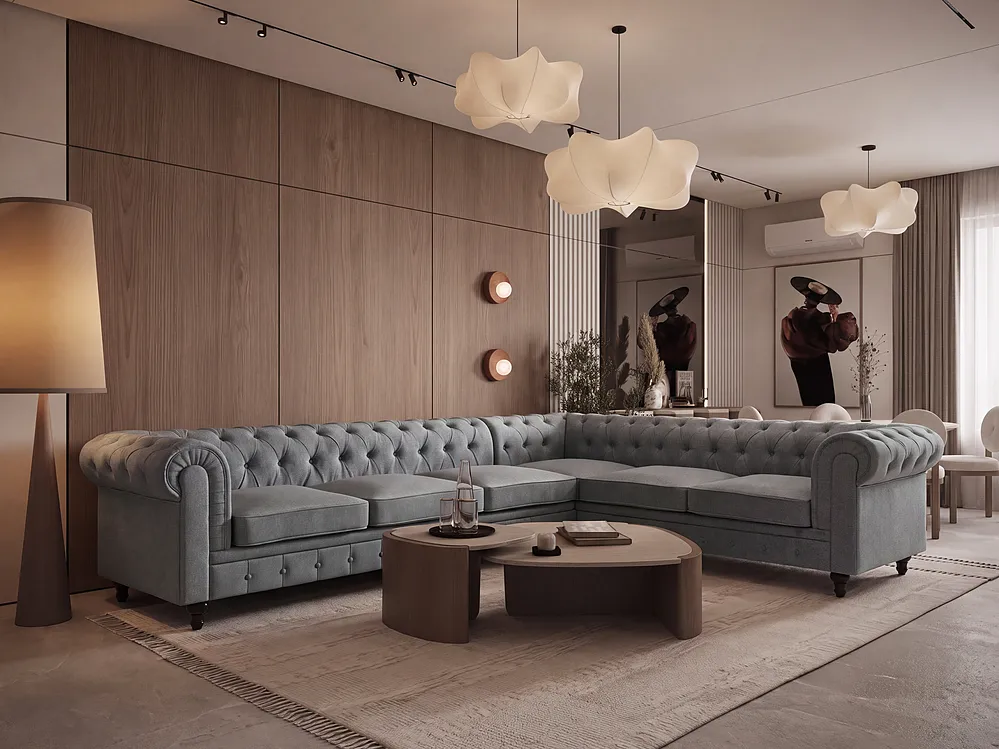 Narożnik dla 6 osób CHESTERFIELD Szary Lewostronny_1151259
