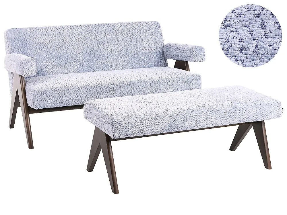 Living Room Set TAMRE Chenille Light Blue/ Dark Brown
