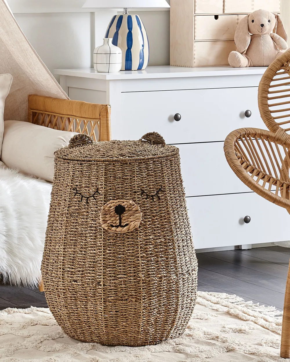 Kinder Aufbewahrungskorb Teddybär FULAN Seegras Naturfarben