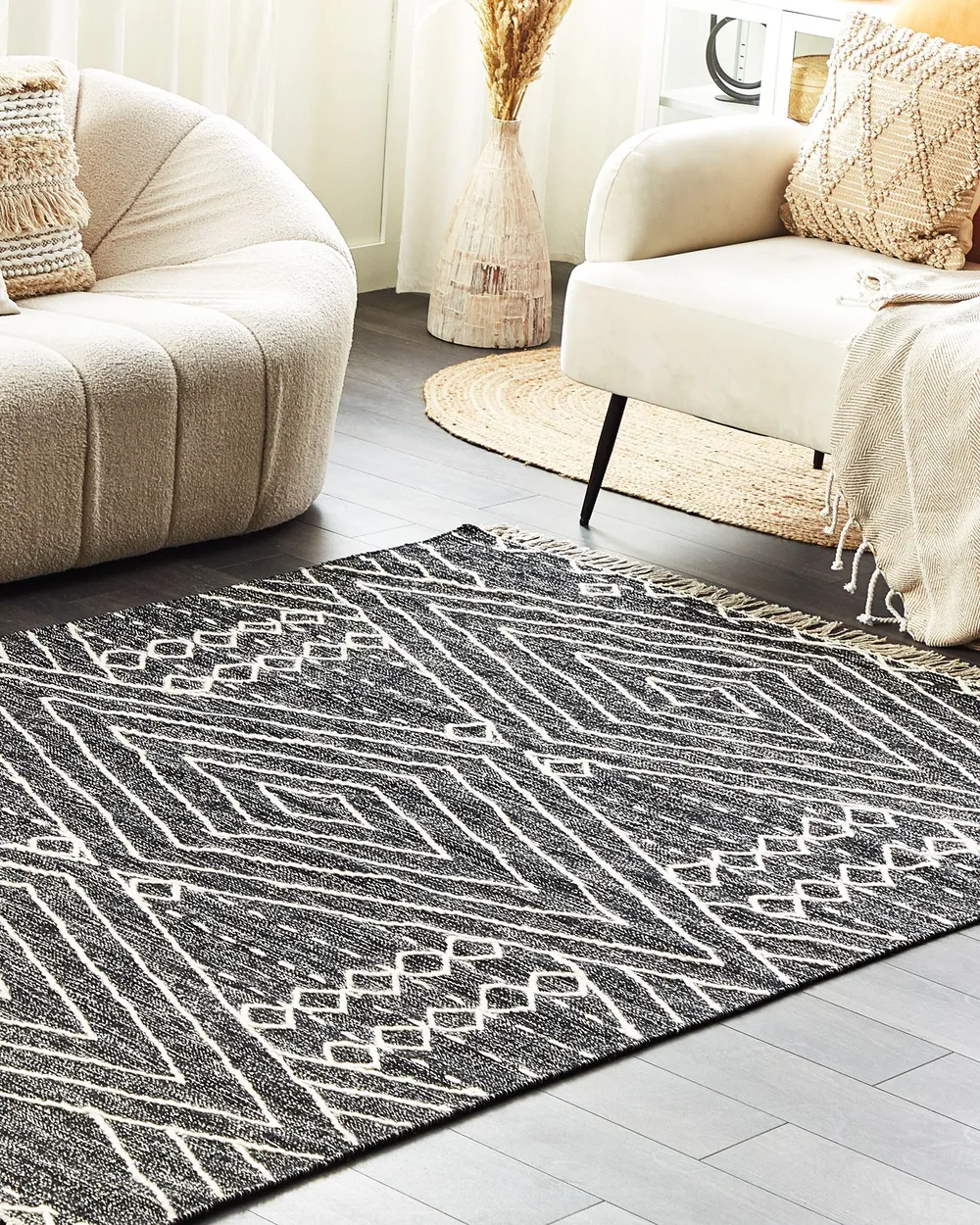 Tappeto KHENIFRA Nero 140 x 200 cm Cotone