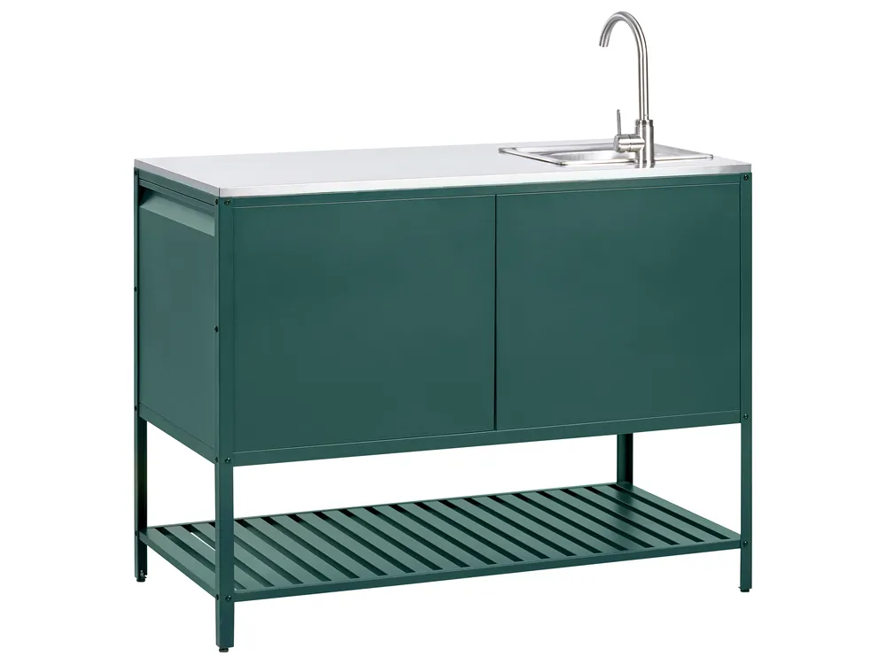Set cucina da esterno 2 elementi con lavello MAENZA Verde Metallo_1045145