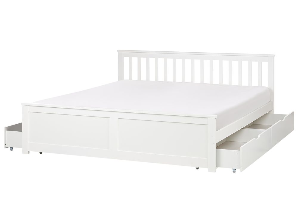 Bed with 4 Drawers OLENDON Pine Wood White 180 x 200 cm (EU Super King)