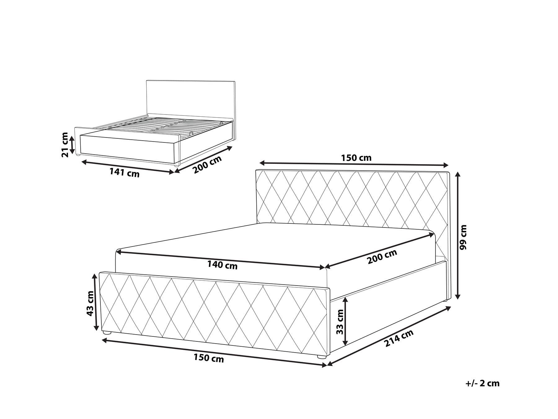 Ottoman Bed ROCHEFORT Velvet Grey 140 x 200 cm (EU Double)_786858