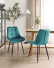 Lot de 2 chaises de salle à manger MELROSE Velours Turquoise_1177407