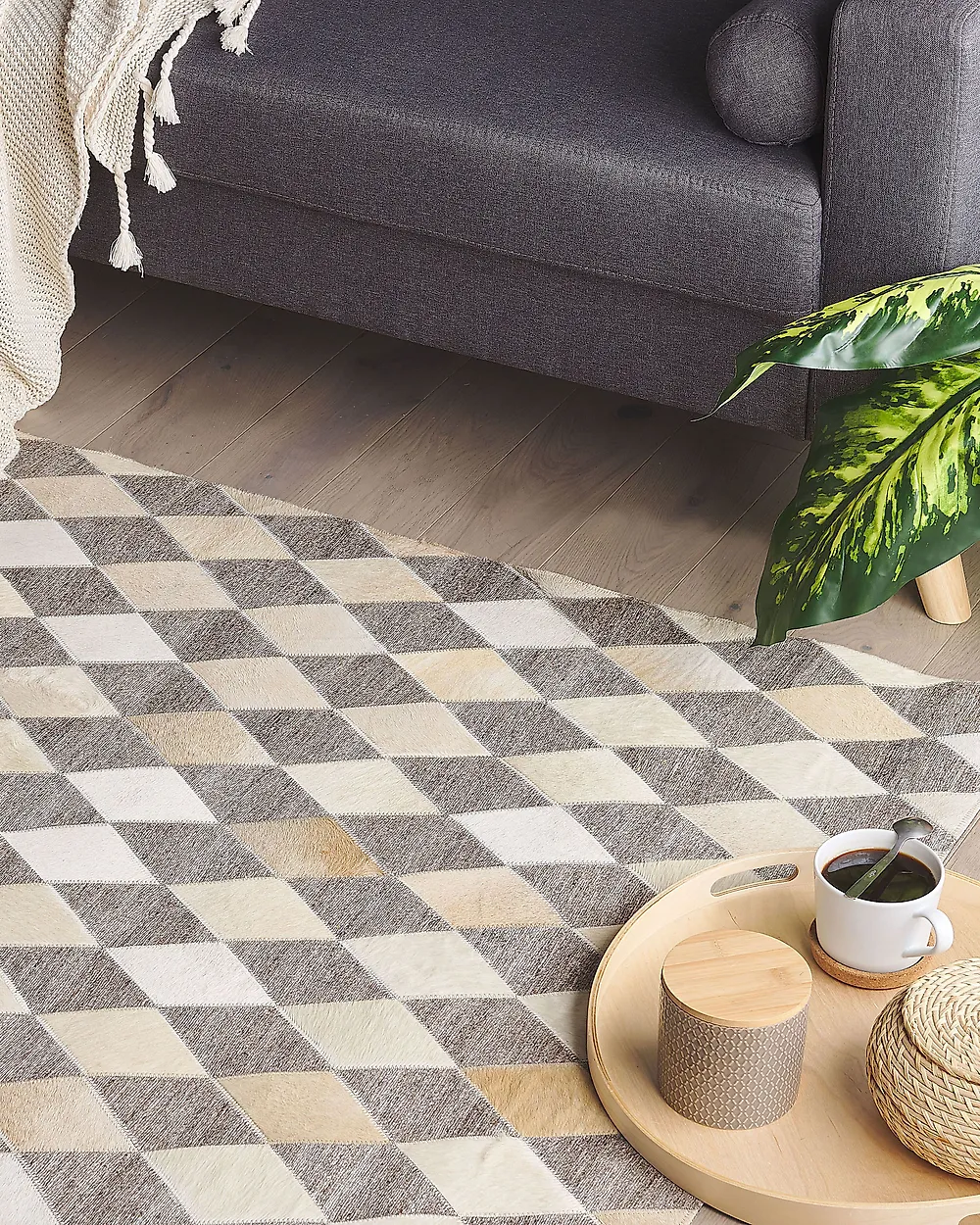 Teppich SESLICE Beige 160 x 230 cm Echtleder_1179505