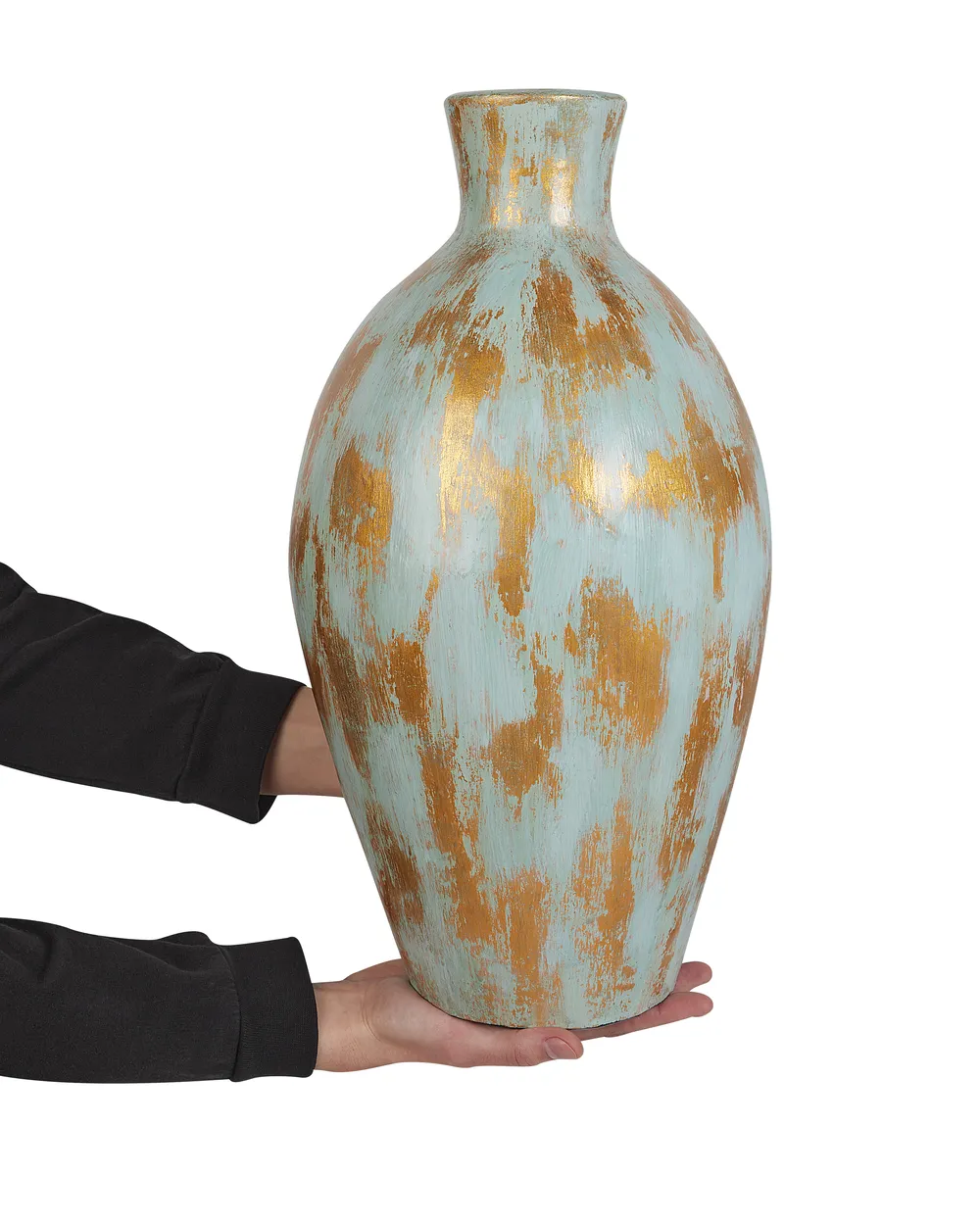 Gilde Moderne Decoratieve Vaas Bloemenvaas Vloervaas Van Keramiek Antraciet Zilver Hoogte 49 Cm