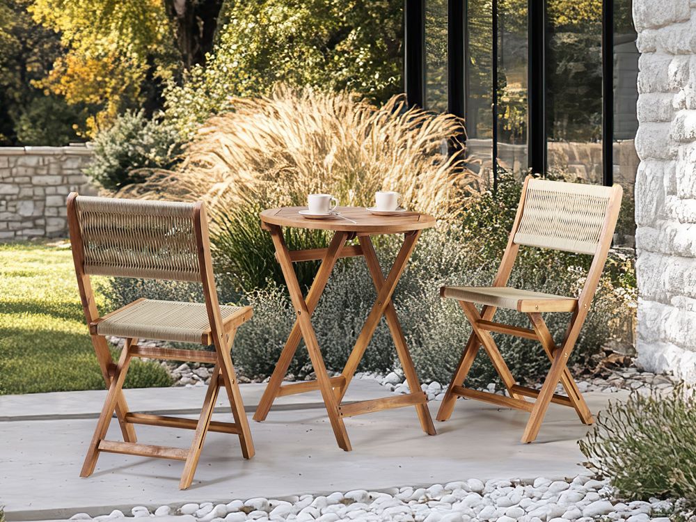 Bistro Set klappbar PROSSEDI Akazienholz Beige