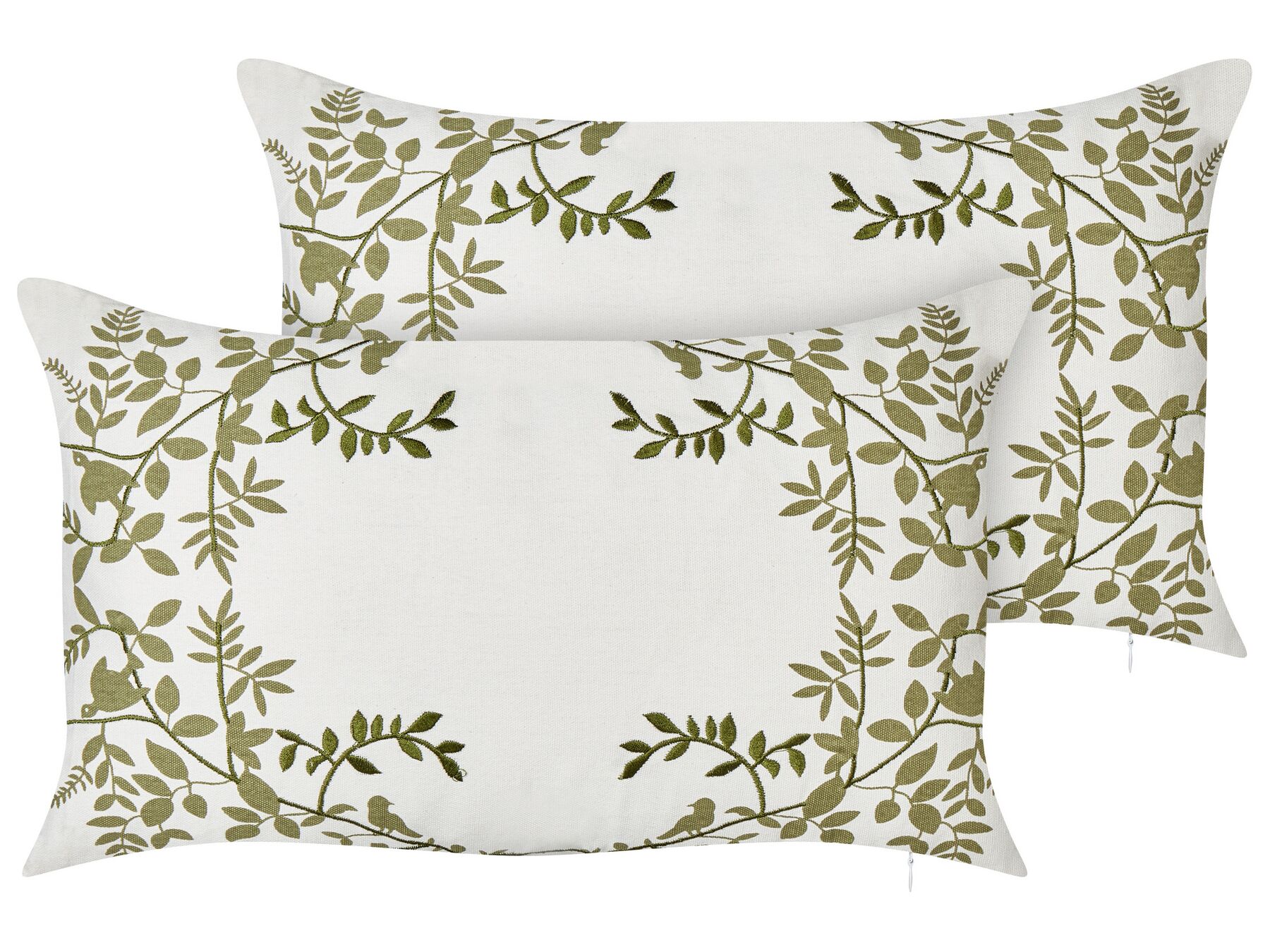 Lot de 2 coussins décoratifs avec motif floral 30 x 50 cm blanc et vert ZALEYA_914048
