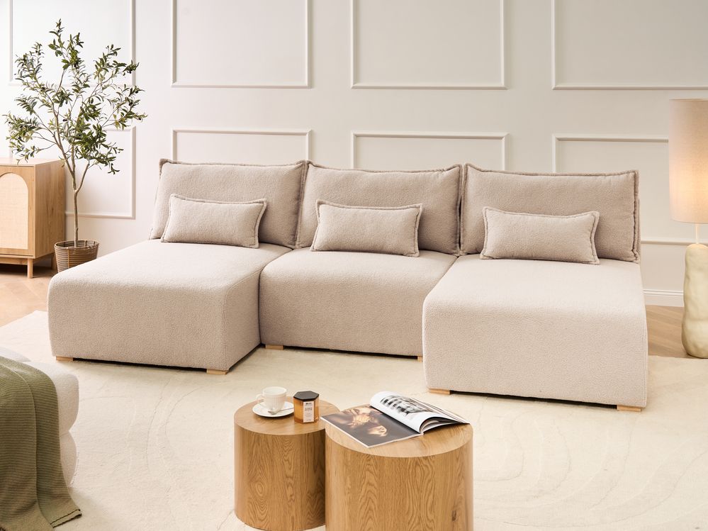 Canapé modulable en forme de U NERBO Bouclé Beige