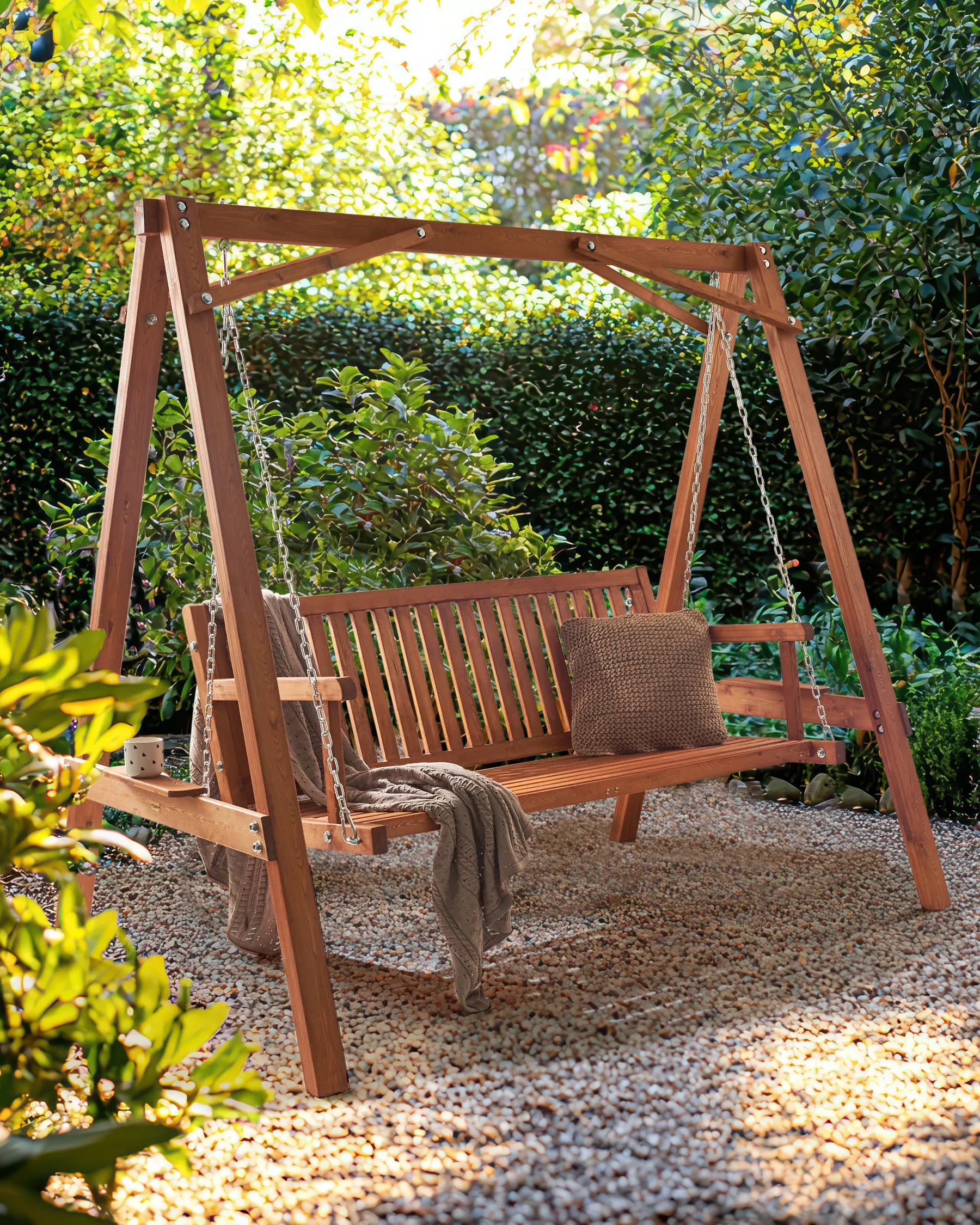 Patio Swing FICARELLA Larch Wood Brown_967226