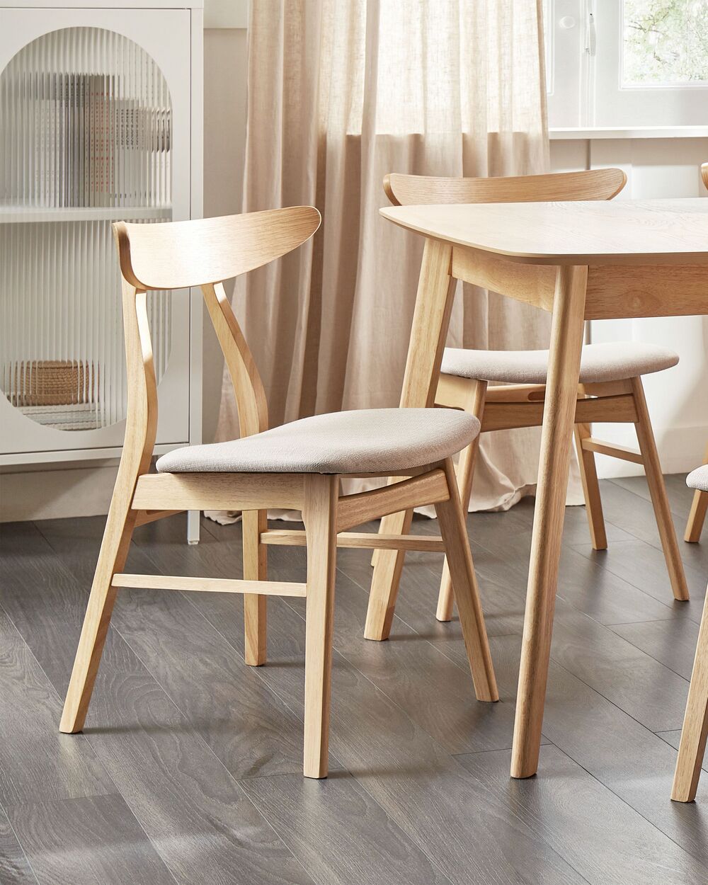 Set of 2 Wooden Dining Chairs Light Wood and Light Beige LYNN Beliani